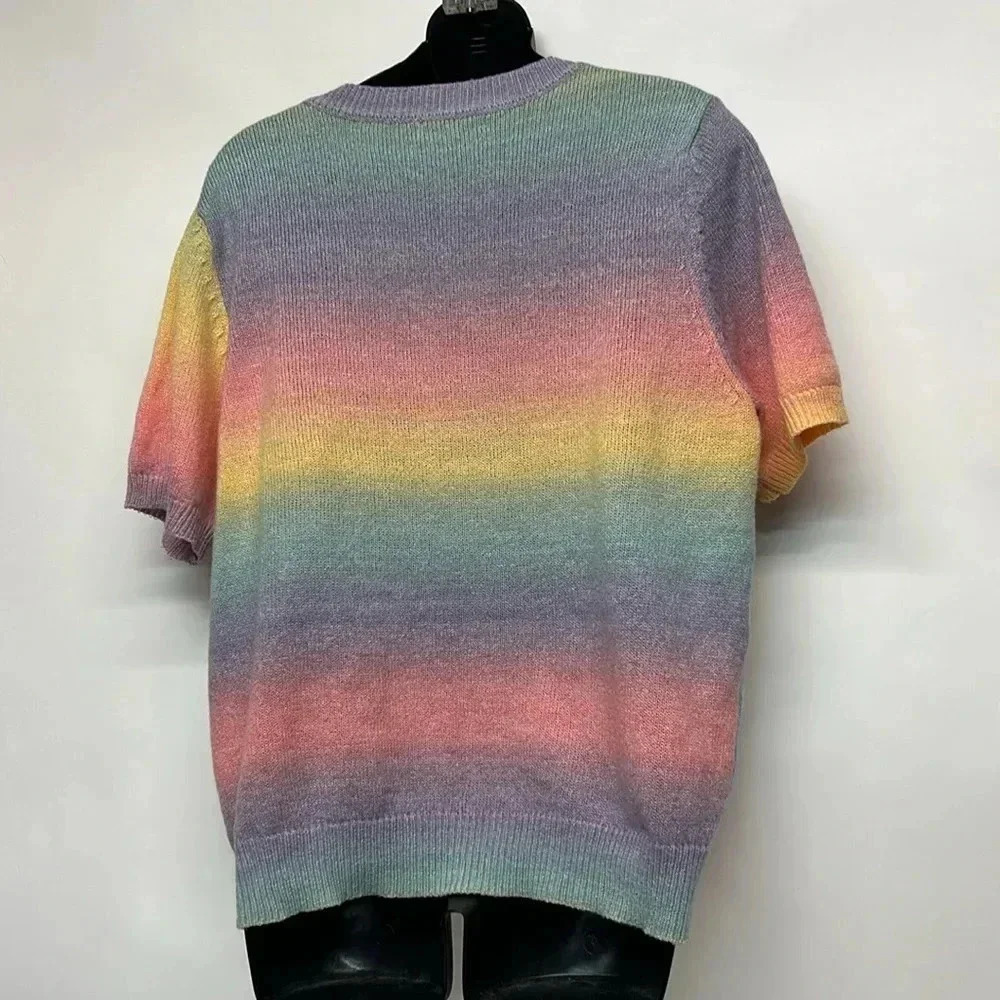 SHEIN  size large, short sleeve knit, rainbow ombre top - Picture 4 of 6